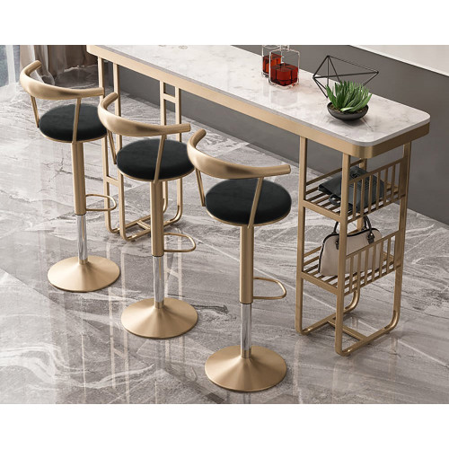 HMR Modern Adjustable Swivel Bar Stools with Velvet Upholstery (Set of 4) - Black