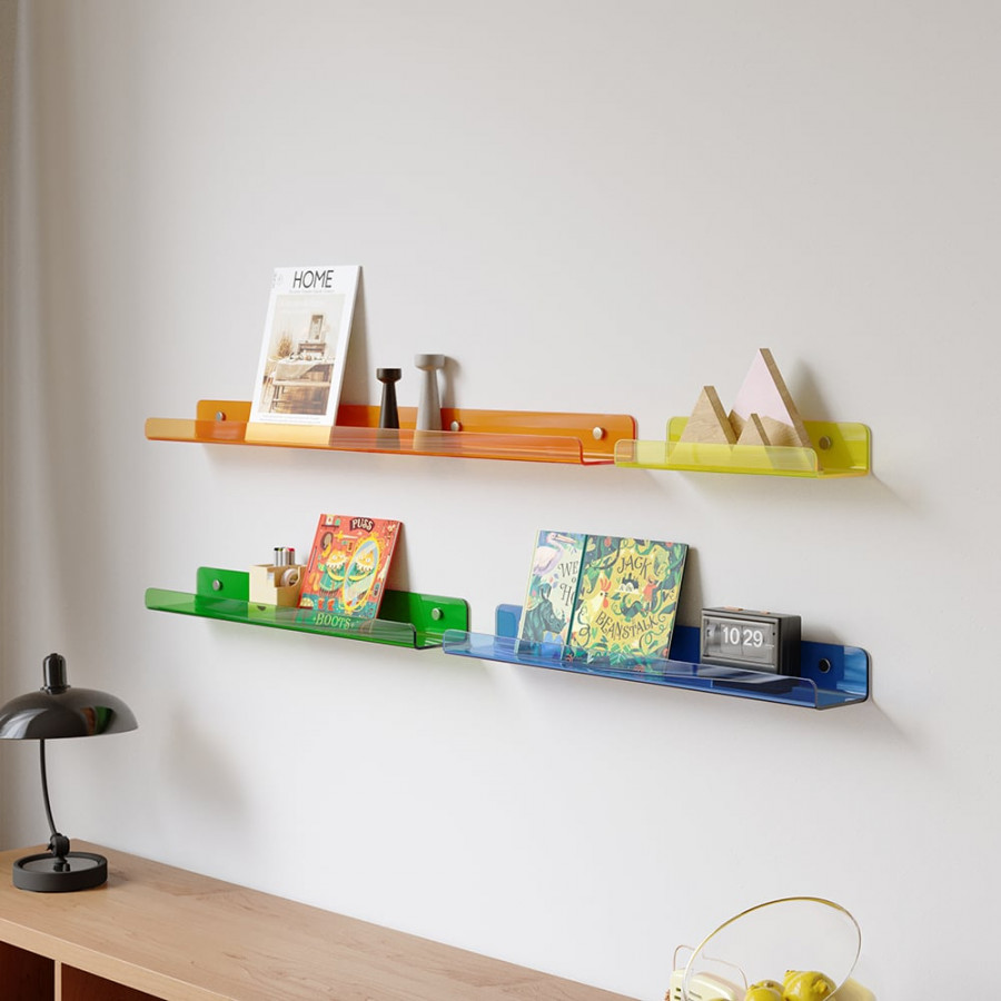 HMR - 4-Piece Neon Color Acrylic Wall Shelves Decorative Wall Mounted Floating Shelves