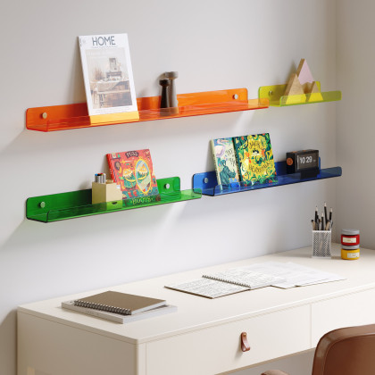 HMR - 4-Piece Neon Color Acrylic Wall Shelves Decorative Wall Mounted Floating Shelves