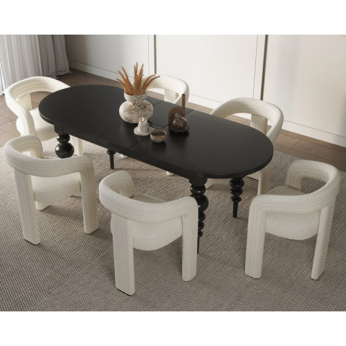 HMR Dining Set 67"-79" Extendable Dining Table - Black, Style B, With 6 Chairs