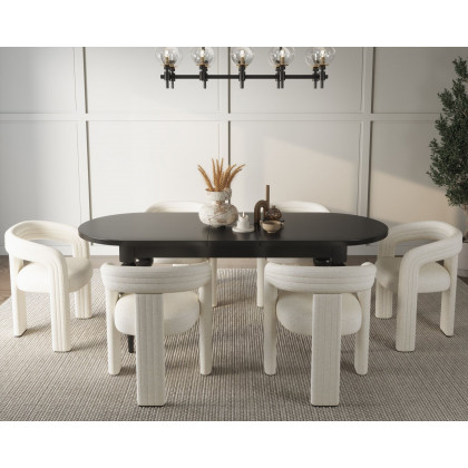 HMR Dining Set 67"-79" Extendable Dining Table - Black, Style B, With 6 Chairs