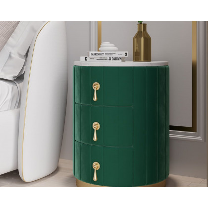 HMR 3-Drawer Round Nightstand (Set of 2) - Green, Velvet