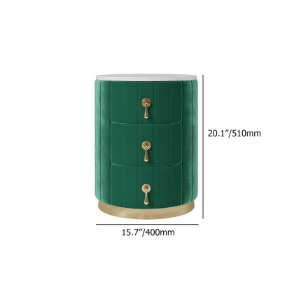 HMR 3-Drawer Round Nightstand (Set of 2) - Green, Velvet