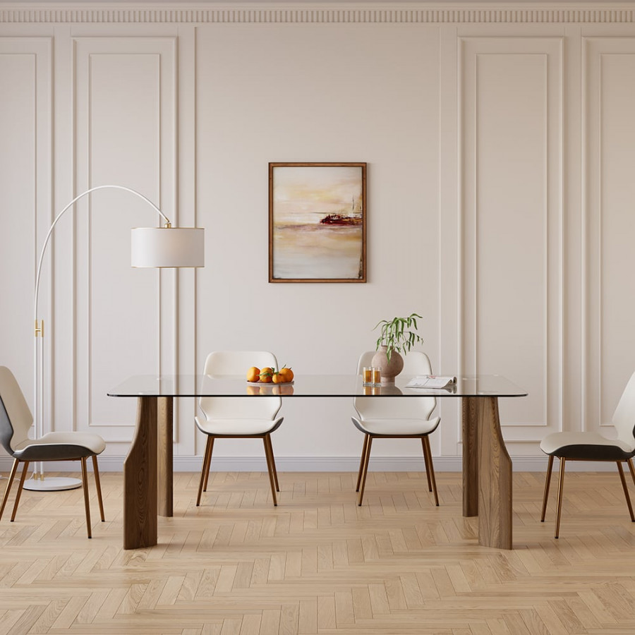 HMR - 70.9" Modern Rectangle Tempered Glass Dining Table Seats 6-8 People