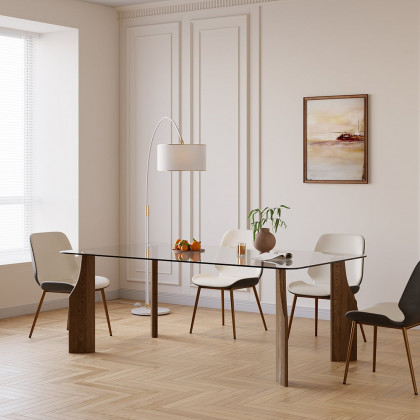 HMR - 70.9" Modern Rectangle Tempered Glass Dining Table Seats 6-8 People