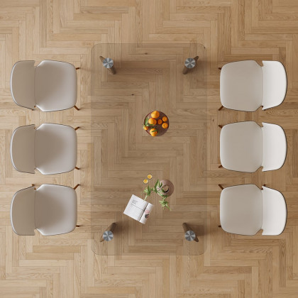 HMR - 70.9" Modern Rectangle Tempered Glass Dining Table Seats 6-8 People