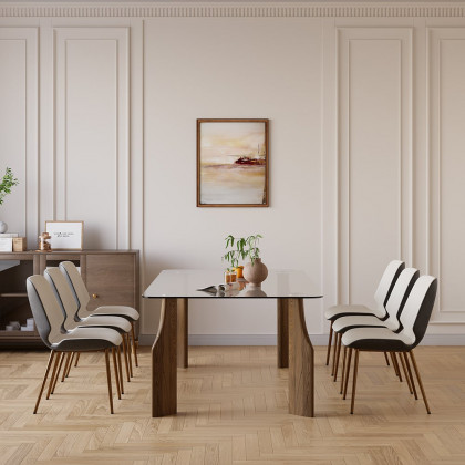 HMR - 70.9" Modern Rectangle Tempered Glass Dining Table Seats 6-8 People