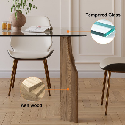 HMR - 70.9" Modern Rectangle Tempered Glass Dining Table Seats 6-8 People