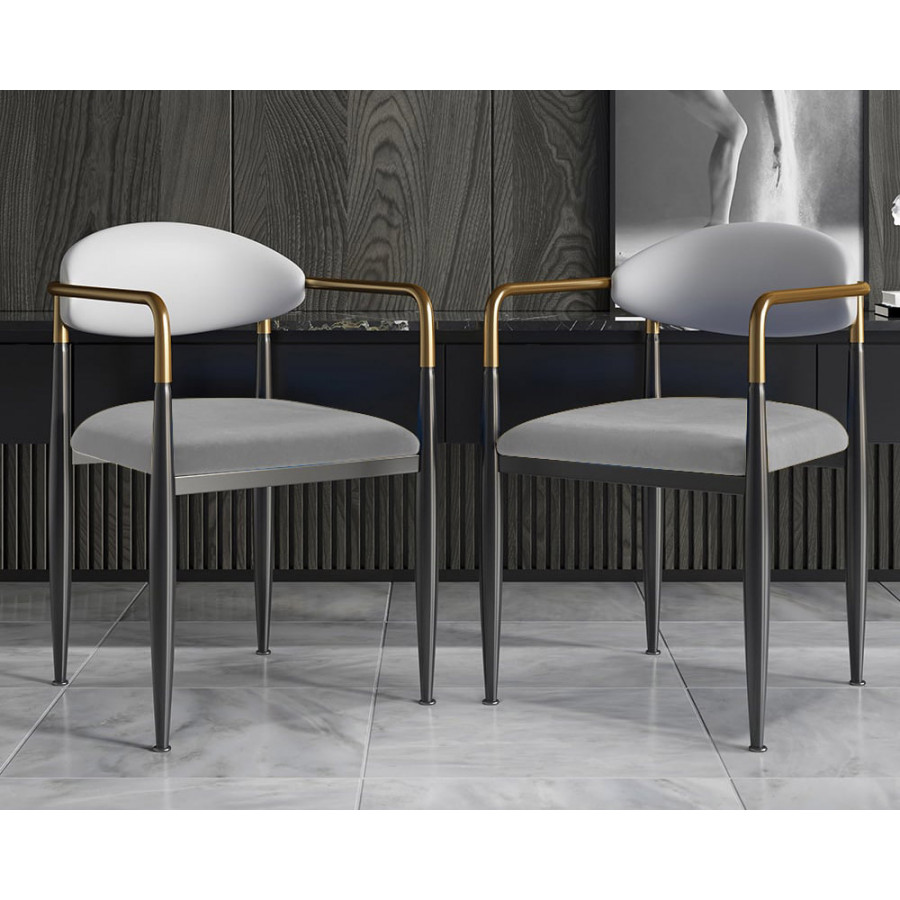 HMR Otrast Series Modern Dining Chairs with PU Leather Upholstery - White & Gray, 8-Pieces