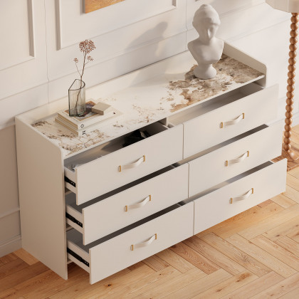 HMR - 59"W Modern White 6 Drawer Dresser Chest Bedroom Storage Cabinet