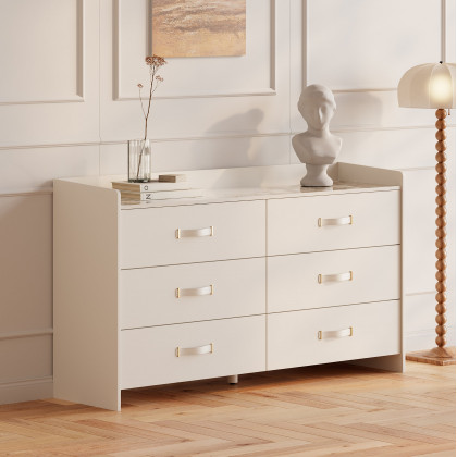 HMR - 59"W Modern White 6 Drawer Dresser Chest Bedroom Storage Cabinet