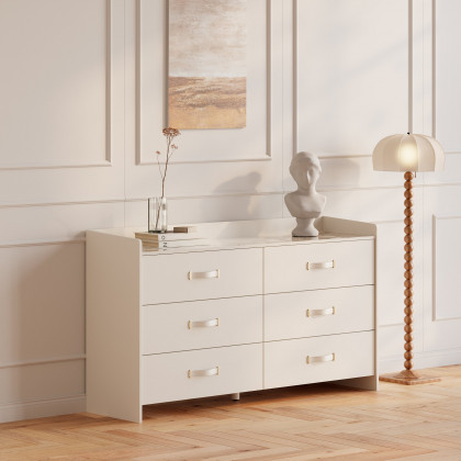 HMR - 59"W Modern White 6 Drawer Dresser Chest Bedroom Storage Cabinet