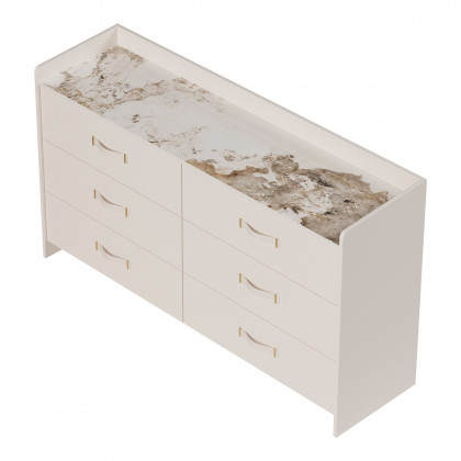 HMR - 59"W Modern White 6 Drawer Dresser Chest Bedroom Storage Cabinet