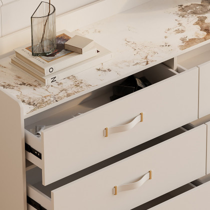 HMR - 59"W Modern White 6 Drawer Dresser Chest Bedroom Storage Cabinet