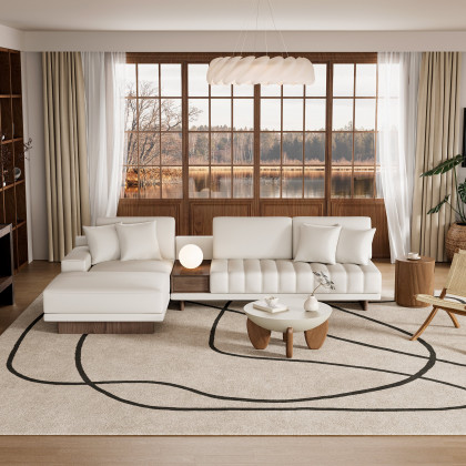 HMR 126" L-Shaped Modular Sectional with Chaise & Ottoman - Ivory, Leather