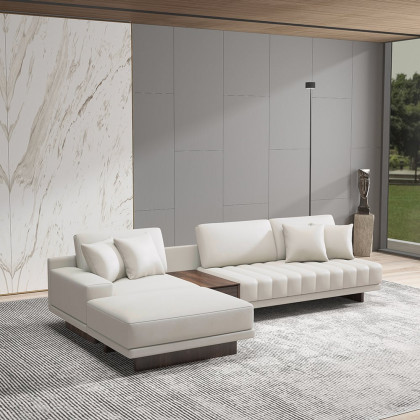 HMR 126" L-Shaped Modular Sectional with Chaise & Ottoman - Ivory, Leather