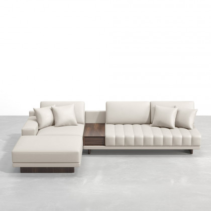 HMR 126" L-Shaped Modular Sectional with Chaise & Ottoman - Ivory, Leather