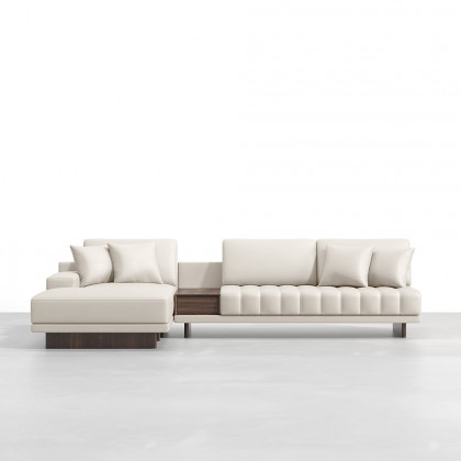 HMR 126" L-Shaped Modular Sectional with Chaise & Ottoman - Ivory, Leather