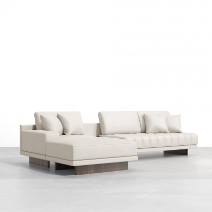 HMR 126" L-Shaped Modular Sectional with Chaise & Ottoman - Ivory, Leather