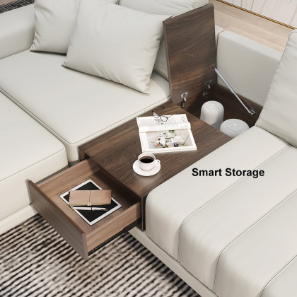 HMR 126" L-Shaped Modular Sectional with Chaise & Ottoman - Ivory, Leather