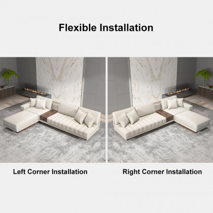 HMR 126" L-Shaped Modular Sectional with Chaise & Ottoman - Ivory, Leather
