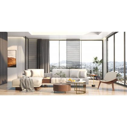 HMR 126" L-Shaped Modular Sectional with Chaise & Ottoman - Ivory, Leather