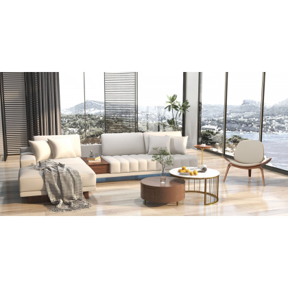 HMR 126" L-Shaped Modular Sectional with Chaise & Ottoman - Ivory, Leather