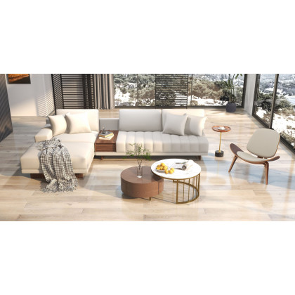 HMR 126" L-Shaped Modular Sectional with Chaise & Ottoman - Ivory, Leather