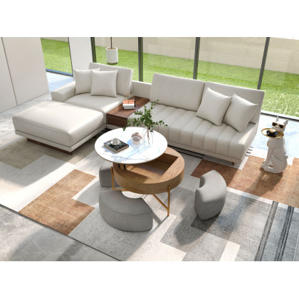 HMR 126" L-Shaped Modular Sectional with Chaise & Ottoman - Ivory, Leather