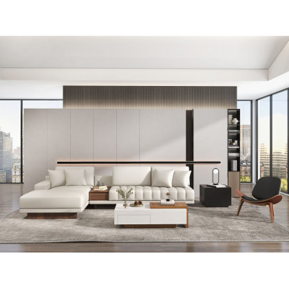 HMR 126" L-Shaped Modular Sectional with Chaise & Ottoman - Ivory, Leather