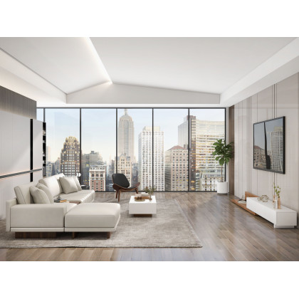 HMR 126" L-Shaped Modular Sectional with Chaise & Ottoman - Ivory, Leather