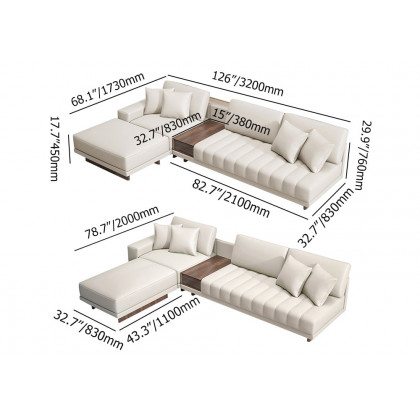 HMR 126" L-Shaped Modular Sectional with Chaise & Ottoman - Ivory, Leather