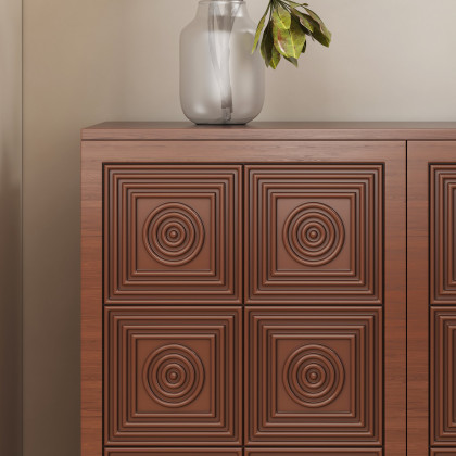 HMR - 63'' Brown Wood Carved Modern Sideboard Cabinet