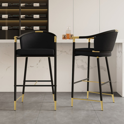 HMR Craines Series Modern Velvet Upholstered Bar Stools - Black