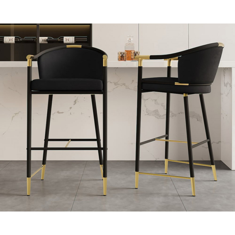 HMR Craines Series Modern Velvet Upholstered Bar Stools - Black