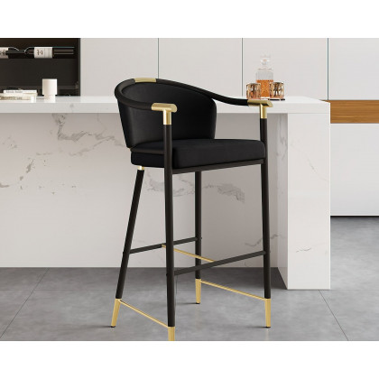 HMR Craines Series Modern Velvet Upholstered Bar Stools - Black