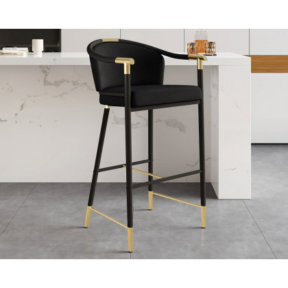 HMR Craines Series Modern Velvet Upholstered Bar Stools - Black