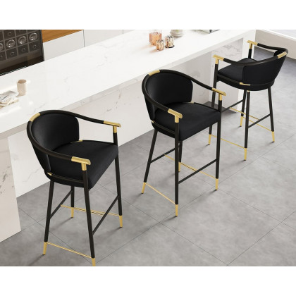 HMR Craines Series Modern Velvet Upholstered Bar Stools - Black