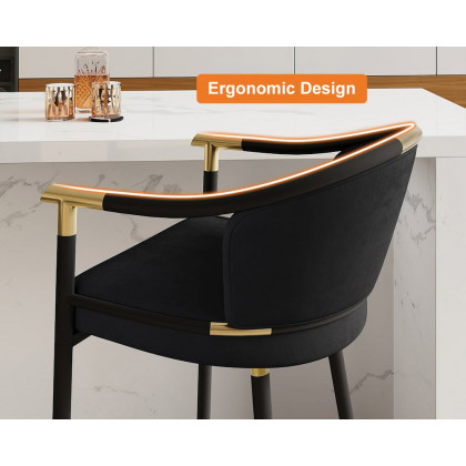 HMR Craines Series Modern Velvet Upholstered Bar Stools - Black