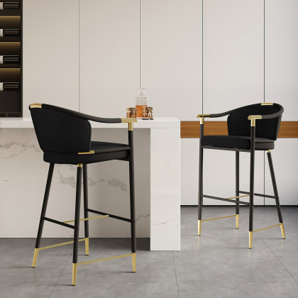 HMR Craines Series Modern Velvet Upholstered Bar Stools - Black