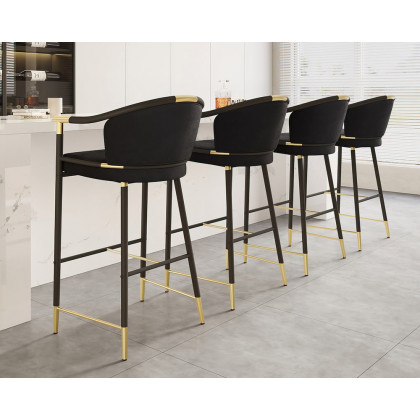 HMR Craines Series Modern Velvet Upholstered Bar Stools - Black