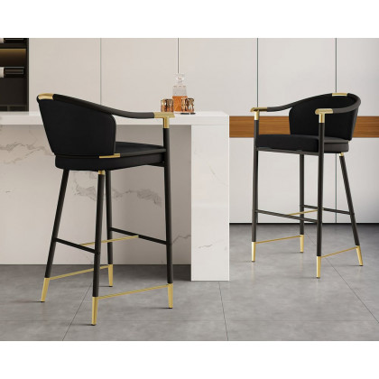 HMR Craines Series Modern Velvet Upholstered Bar Stools - Black