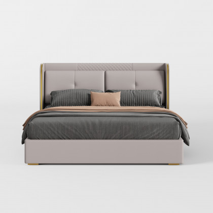 HMR Wingback Bed Headboard & 2 Nightstands Set with Wireless Charger - Light Gray, Queen, Style B