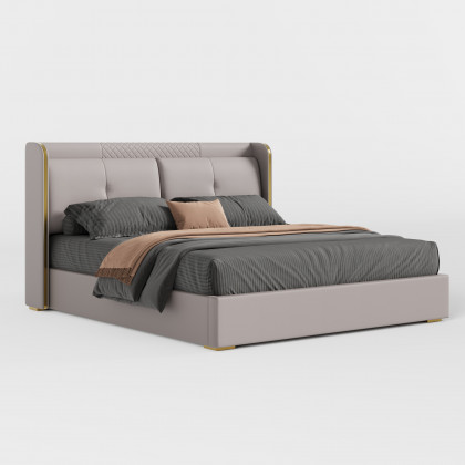 HMR Wingback Bed Headboard & 2 Nightstands Set with Wireless Charger - Light Gray, Queen, Style B
