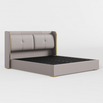 HMR Wingback Bed Headboard & 2 Nightstands Set with Wireless Charger - Light Gray, Queen, Style B