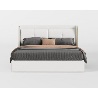 HMR Wingback Bed Headboard & 2 Nightstands Set with Wireless Charger - Off-White, Queen, Style A