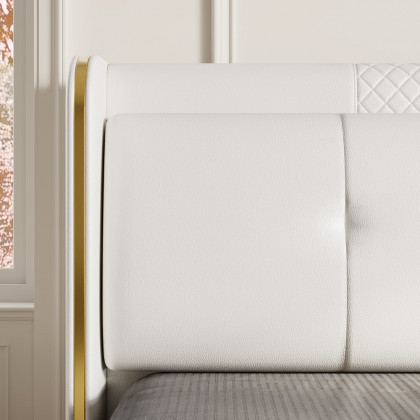 HMR Wingback Bed Headboard & 2 Nightstands Set with Wireless Charger - Off-White, Queen, Style A