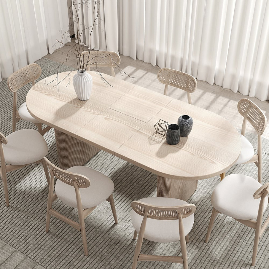 HMR Japandi Oval Extendable Dining Table - Whitewash, 63"-79" (seats 4-6)