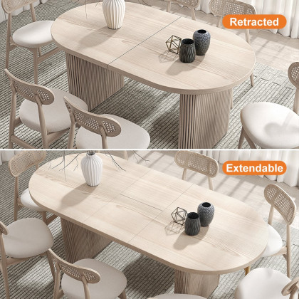HMR Japandi Oval Extendable Dining Table - Whitewash, 63"-79" (seats 4-6)