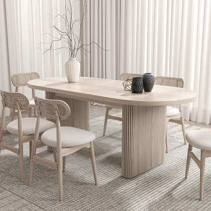 HMR Japandi Oval Extendable Dining Table - Whitewash, 63"-79" (seats 4-6)